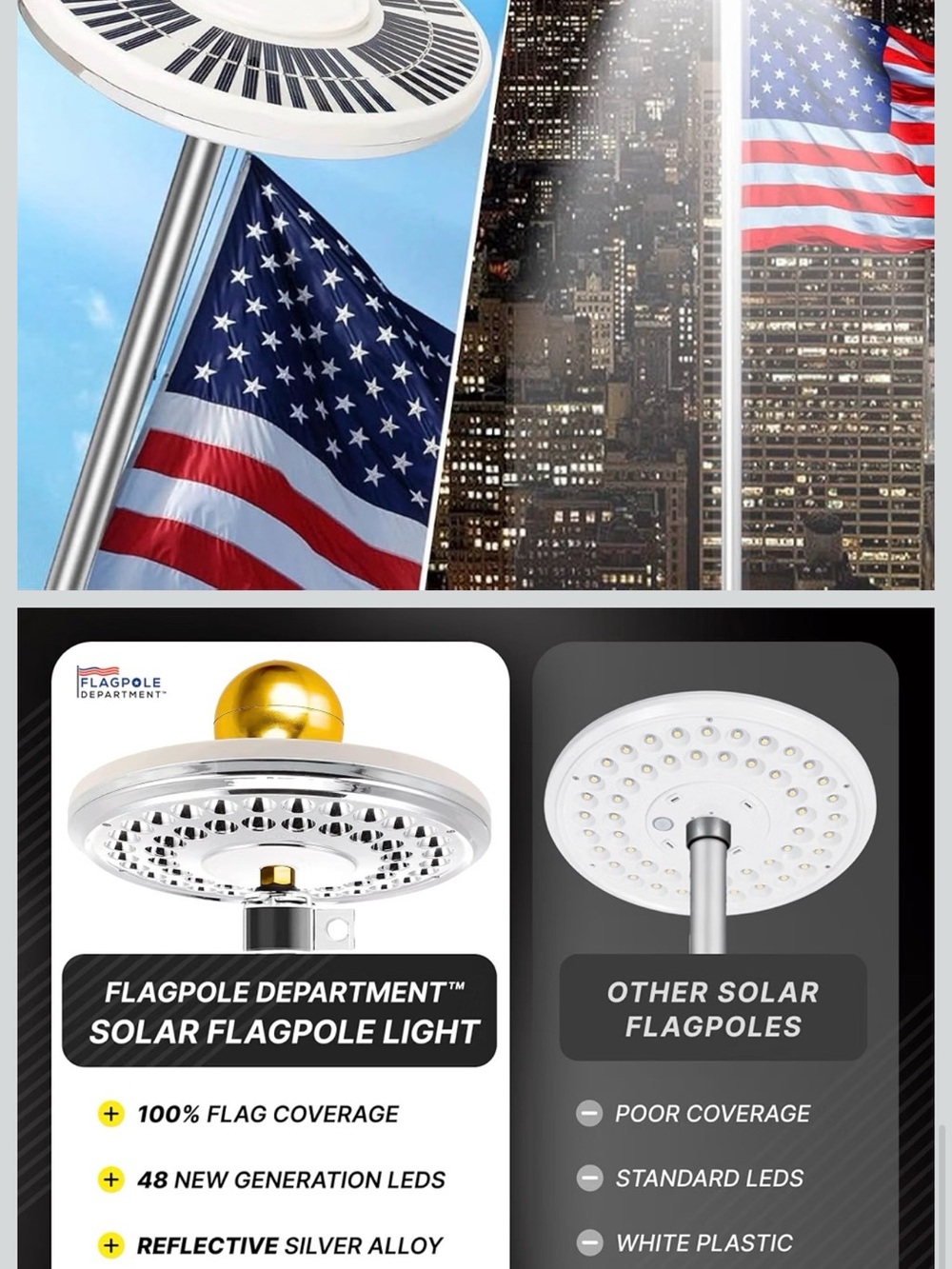 Solar Flagpole Light - White LED